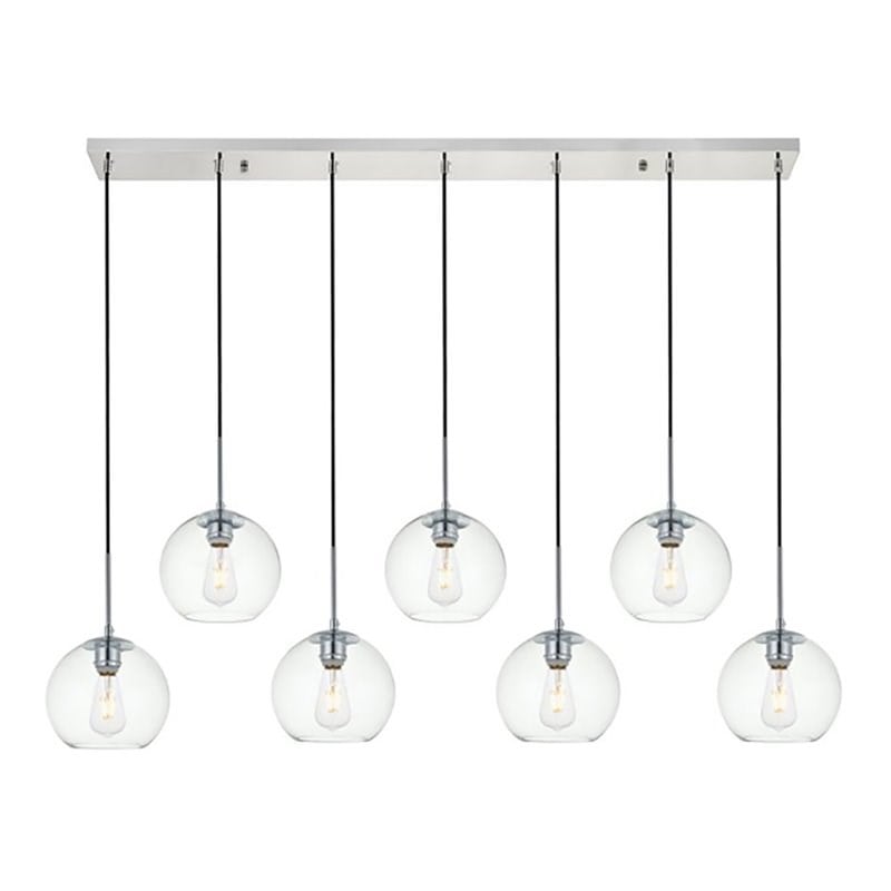 Maklaine Mid-Century 7-Light Metal & Glass Pendant in Chrome/Clear