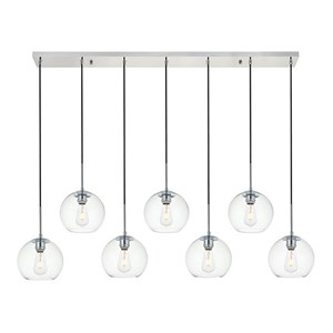 Maklaine Mid-Century 7-Light Metal & Glass Pendant in Chrome/Clear