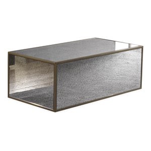 Maklaine 18.5&quotH Mirrored Modern Glass and MDF Coffee Table in Gold