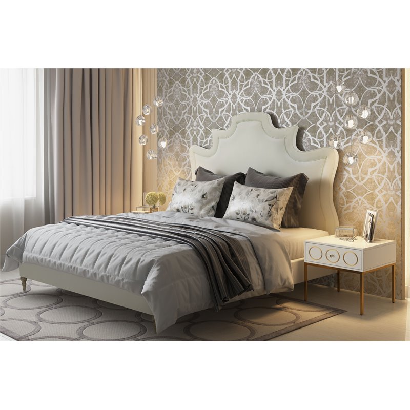 Maklaine Velvet Cream Queen Bed Rectangular Sculpted Headboard 63.8
