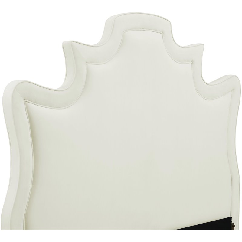 Maklaine Velvet Cream Queen Bed Rectangular Sculpted Headboard 63.8