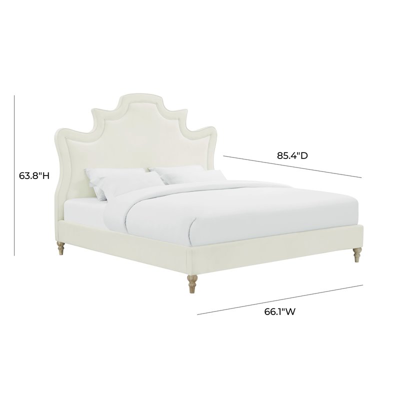 Maklaine Velvet Cream Queen Bed Rectangular Sculpted Headboard 63.8
