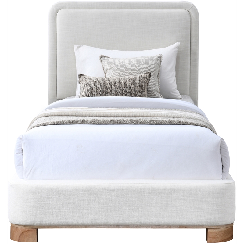 Maklaine Modern / Contemporary Cream Linen Textured Fabric Twin Bed