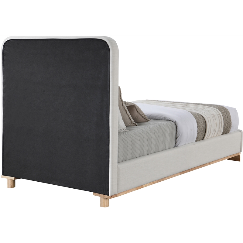Maklaine Modern / Contemporary Cream Linen Textured Fabric Twin Bed