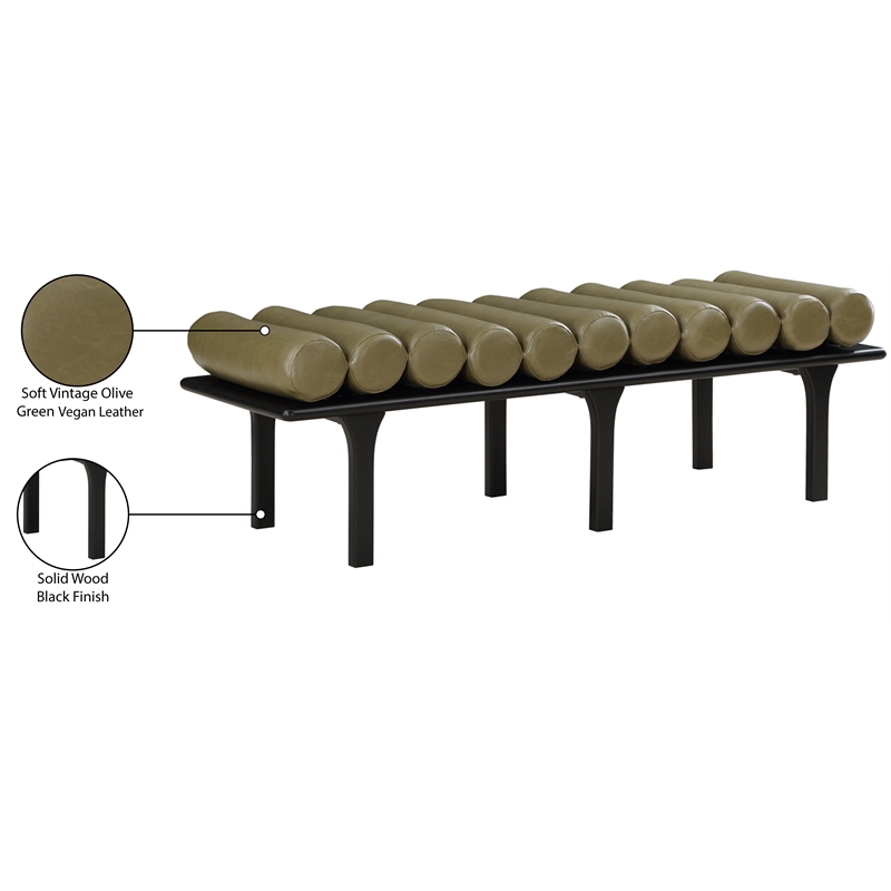 Maklaine Modern / Contemporary Olive Green Vegan Faux Leather Bench
