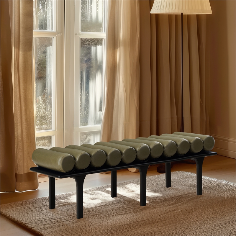 Maklaine Modern / Contemporary Olive Green Vegan Faux Leather Bench
