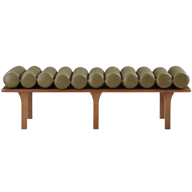 Maklaine Modern / Contemporary Olive Green Vegan Faux Leather Bench