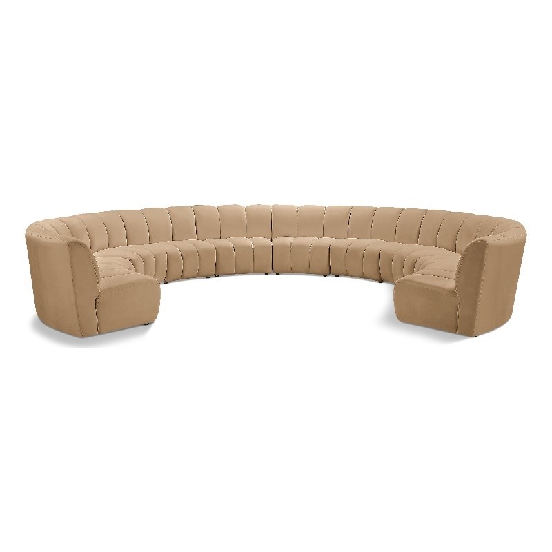 Maklaine Modern / Contemporary Camel Velvet 10pc. Modular Sectional