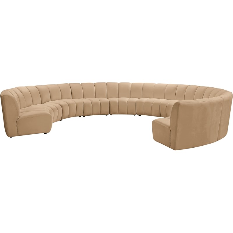Maklaine Modern / Contemporary Camel Velvet 10pc. Modular Sectional