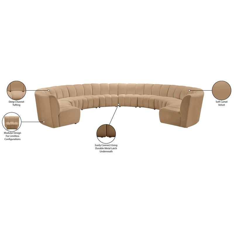 Maklaine Modern / Contemporary Camel Velvet 10pc. Modular Sectional