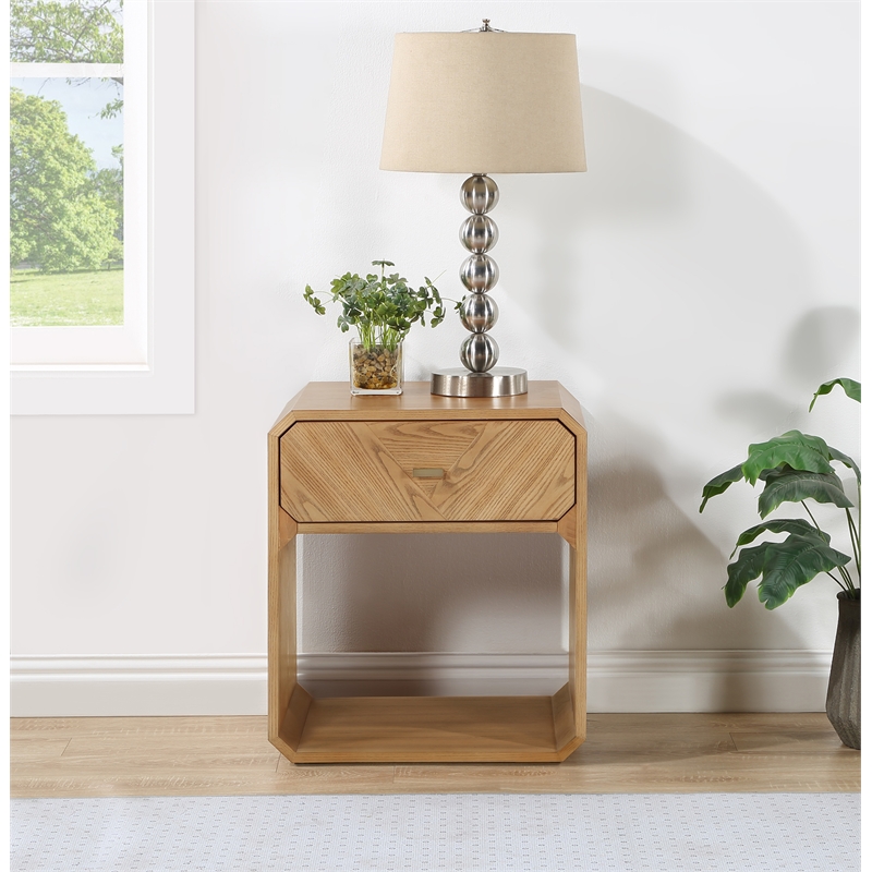 Maklaine Engineered Wood Mid-Century Natural Ash Veneer Night stand