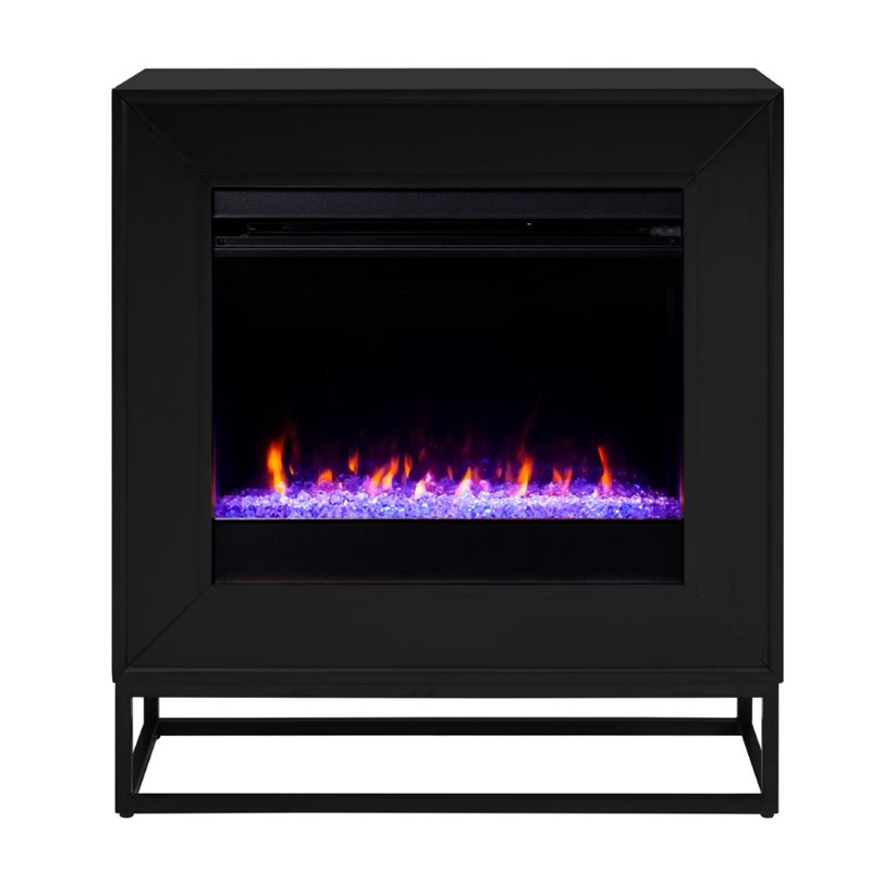 Maklaine Engineered Wood Color Changing Electric Fireplace in Black