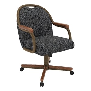 Maklaine Caster Dining Chair in Solid Wood Walnut and Bronze Finish