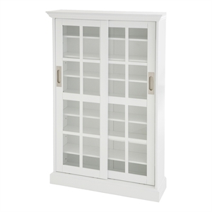 Maklaine Sliding-Door Wood Glass Window-Pane Media Cabinet in White