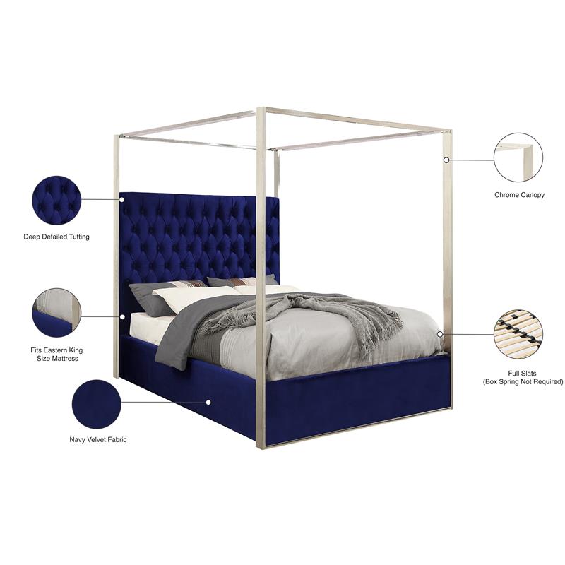Maklaine Modern / Contemporary Tufted Fabric Velvet King Bed in Navy