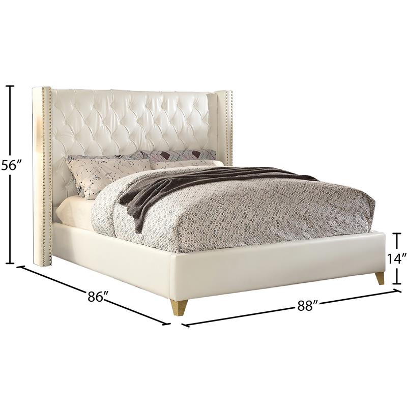 Maklaine Contemporary Solid Wood and Vegan Leather King Bed in White