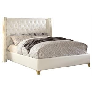 Maklaine Contemporary Solid Wood and Vegan Leather King Bed in White