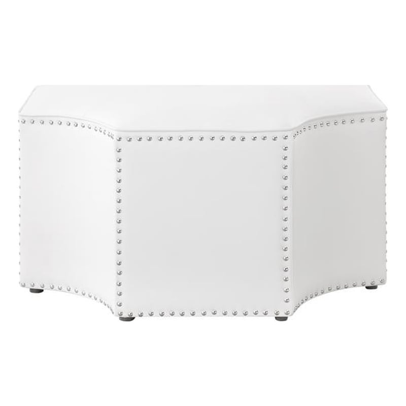 Maklaine Contemporary Faux Leather Octagon Cocktail Ottoman in White
