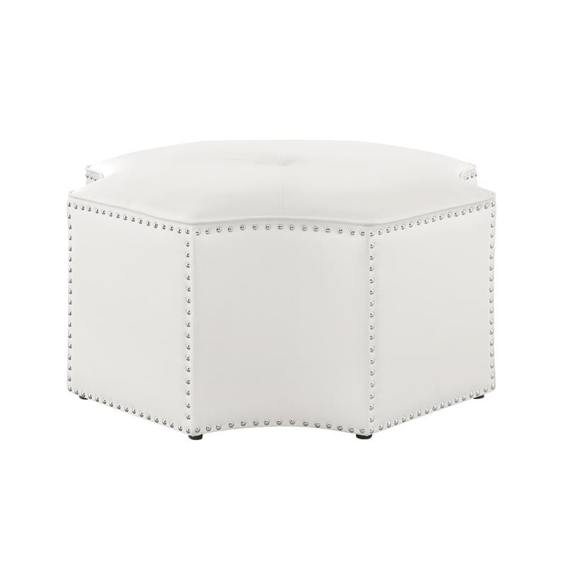 Maklaine Contemporary Faux Leather Octagon Cocktail Ottoman in White