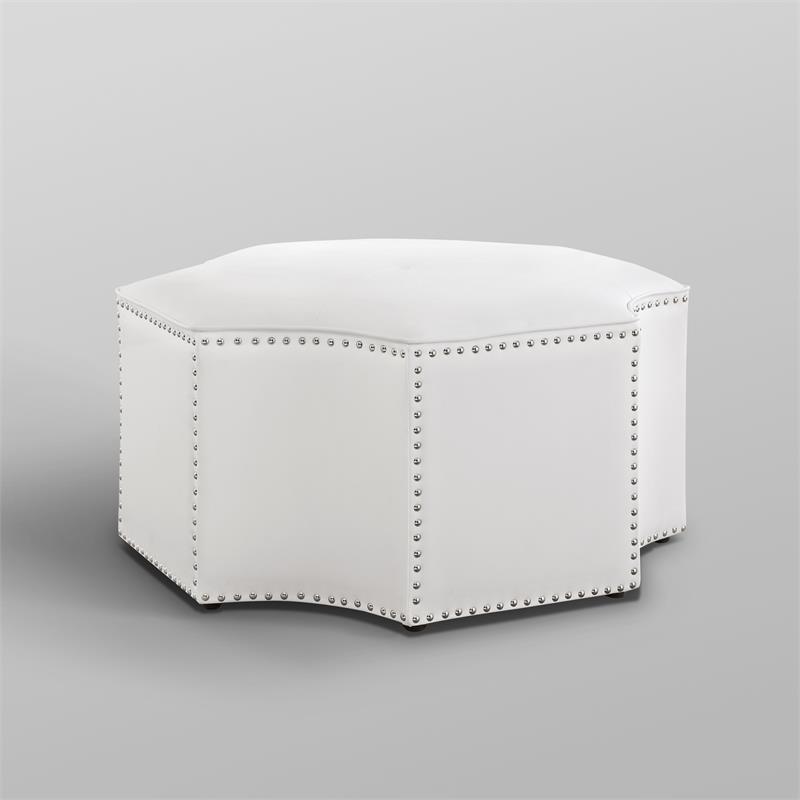 Maklaine Contemporary Faux Leather Octagon Cocktail Ottoman in White