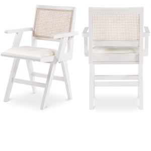 Maklaine Mid-Century White Vegan Leather Dining Arm Chair (Set of 2)