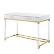 Maklaine 2-Drawer Metal Writing Desk with Acrylic Legs in White/Gold
