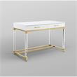 Maklaine 2-Drawer Metal Writing Desk with Acrylic Legs in White/Gold