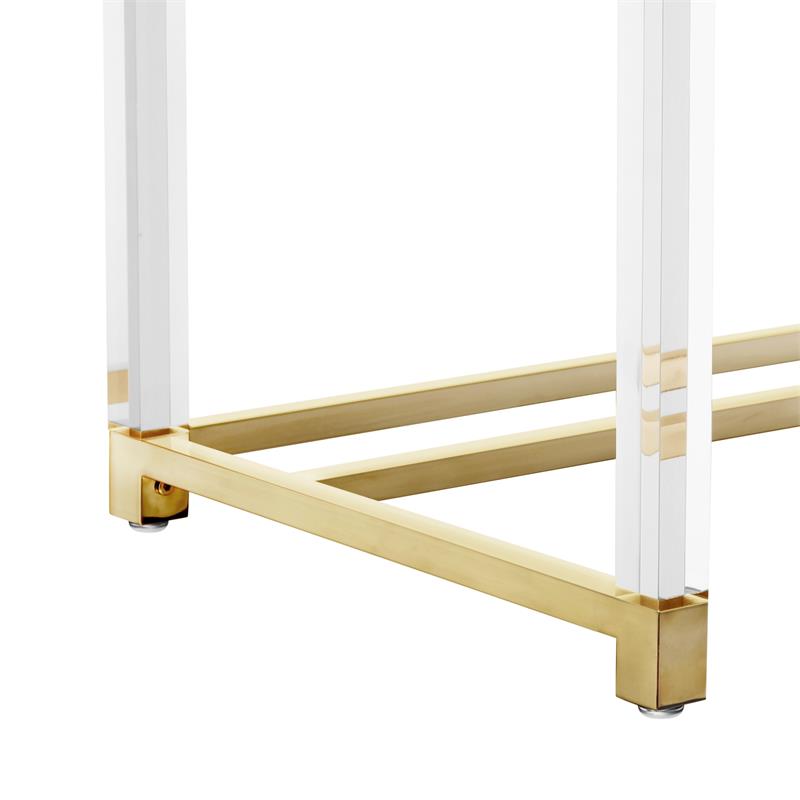 Maklaine 2-Drawer Metal Writing Desk with Acrylic Legs in White/Gold