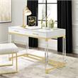 Maklaine 2-Drawer Metal Writing Desk with Acrylic Legs in White/Gold