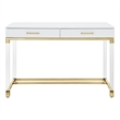 Maklaine 2-Drawer Metal Writing Desk with Acrylic Legs in White/Gold