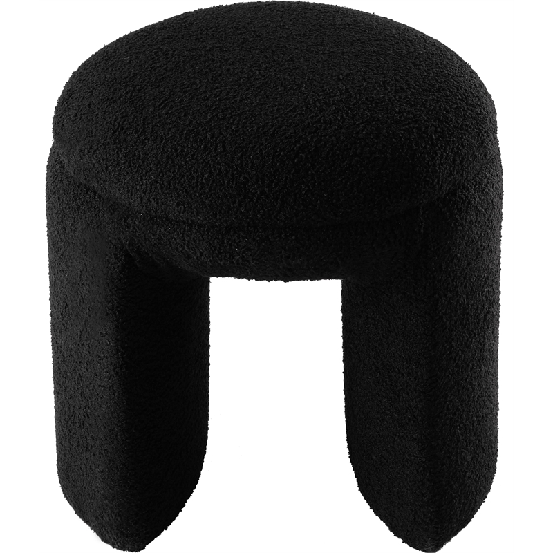 Maklaine Contemporary Black Faux Shearling Teddy Fabric Ottoman/Stool