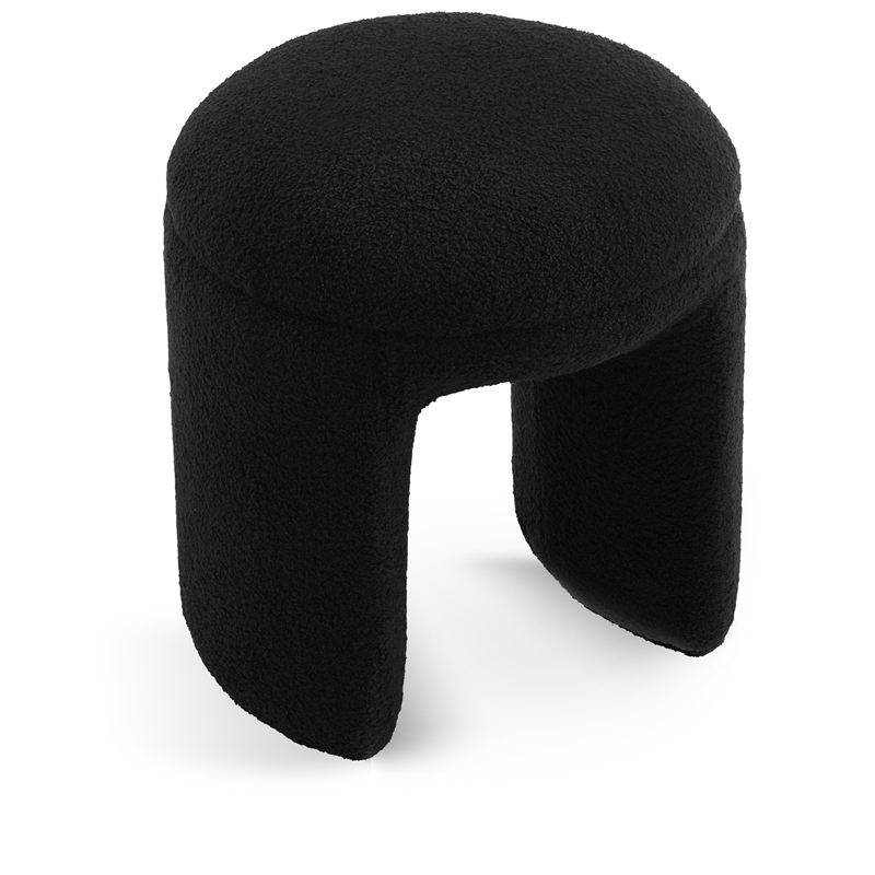 Maklaine Contemporary Black Faux Shearling Teddy Fabric Ottoman/Stool