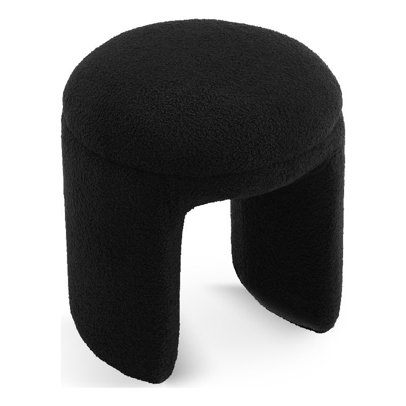 Maklaine Contemporary Black Faux Shearling Teddy Fabric Ottoman/Stool
