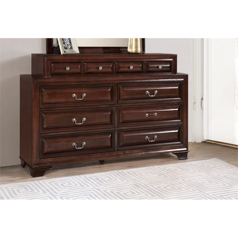 Maklaine Engineered Wood Transitional 10 Drawer Dresser in Cappuccino