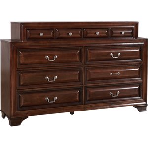 Maklaine Engineered Wood Transitional 10 Drawer Dresser in Cappuccino