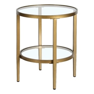 Maklaine Contemporary 20&quot Antique Brass Finish Metal/Glass Side Table