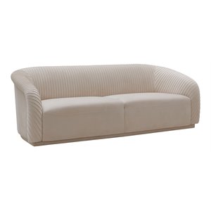 Maklaine 31.3&quotH Transitional Velvet Upholstered Sofa in Pleated Beige