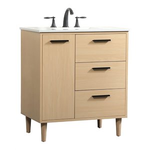 Maklaine Contemporary 30&quot Solid Wood and MDF Bathroom Vanity in Maple