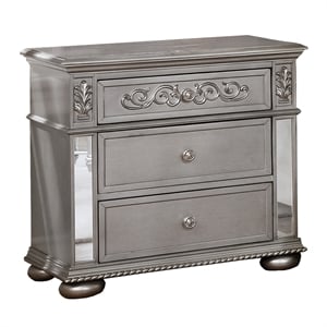 Maklaine Elegant Metallic Gray Wood Bedroom Nightstand with 3 Drawers