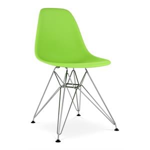 Maklaine Mid-Century 17&quot Plastic and Chrome Steel Dining Chair in Green