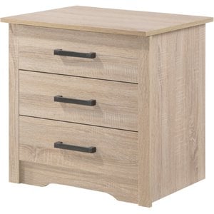 Maklaine Engineered Wood Contemporary 3 Drawer Nightstand in Sandle Wood