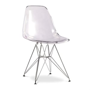Maklaine Contemporary 17&quot Plastic and Chrome Steel Dining Chair in Clear