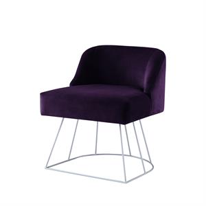 Maklaine Contemporary Velvet Vanity Stool with Curved Backrest in Purple