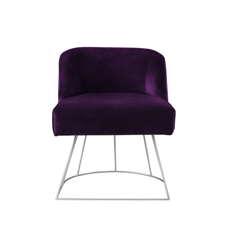 Maklaine Contemporary Velvet Vanity Stool with Curved Backrest in Purple