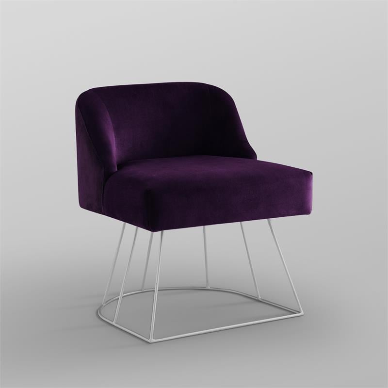 Maklaine Contemporary Velvet Vanity Stool with Curved Backrest in Purple
