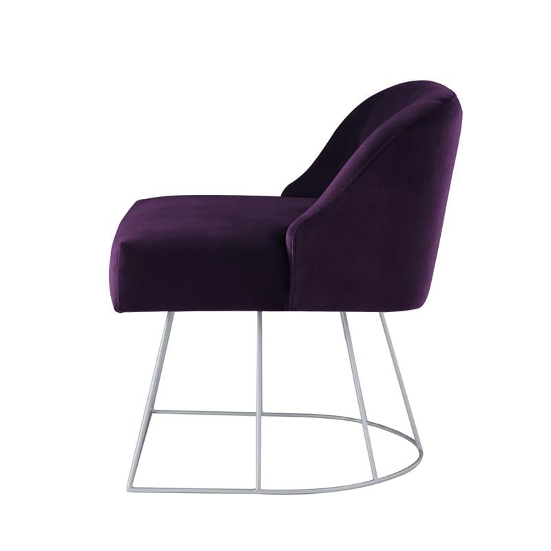 Maklaine Contemporary Velvet Vanity Stool with Curved Backrest in Purple