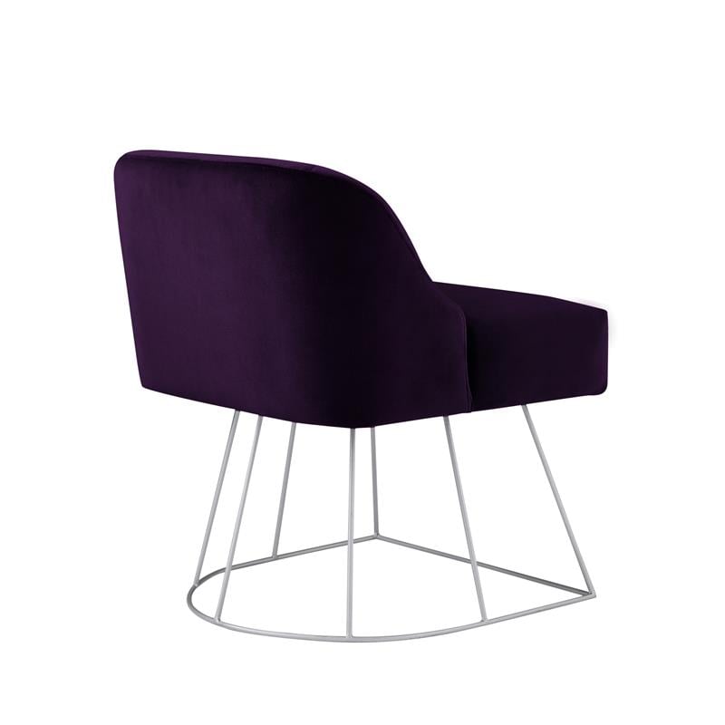 Maklaine Contemporary Velvet Vanity Stool with Curved Backrest in Purple