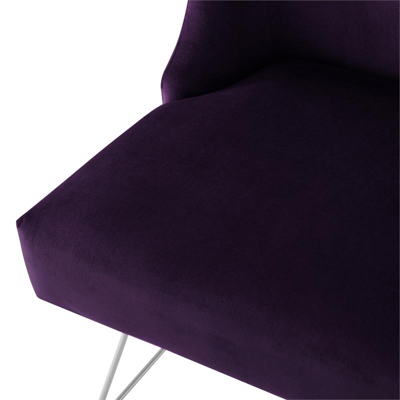 Maklaine Contemporary Velvet Vanity Stool with Curved Backrest in Purple