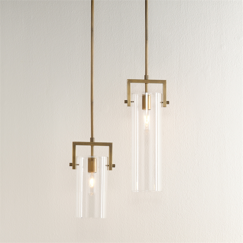 Maklaine Contemporary 1-Light Metal & Glass Small Pendant in Brass/Clear