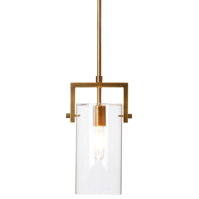 Maklaine Contemporary 1-Light Metal & Glass Small Pendant in Brass/Clear